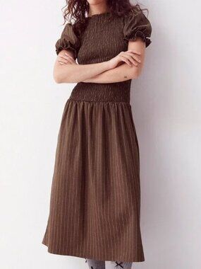 Daisy Street Brulée smocked midi dress chocolate espresso